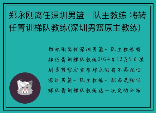 郑永刚离任深圳男篮一队主教练 将转任青训梯队教练(深圳男篮原主教练)